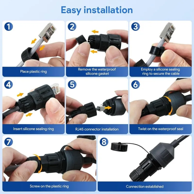 For Starlink Flat High Performance Extension to RJ45 Cable, Ethernet Adapter for Starlink Flat High Performance 22AWG, Waterproof SPX RJ45 Coupler with End Caps (2 Pack)